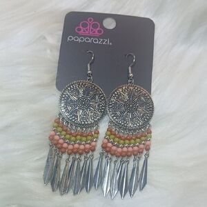 Paparazzi Silver Starburst Earrings with Multicolor Beads